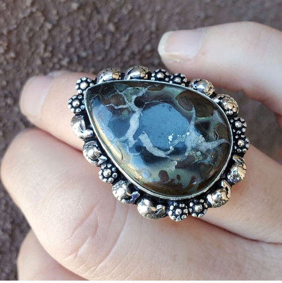 New Mud Crack Jasper Fossil 925 Silver Ring. - Picture 16 of 16